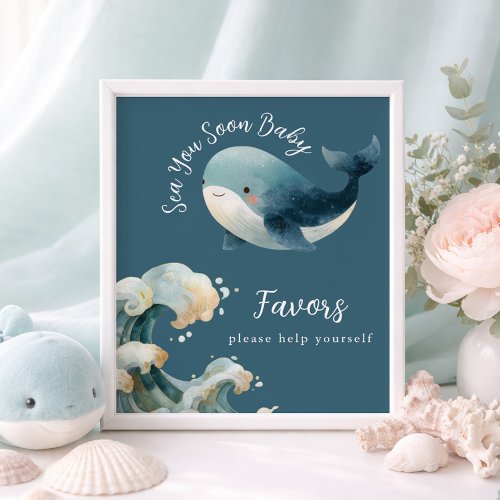 Sea You Soon Whale Baby Shower Favors Sign