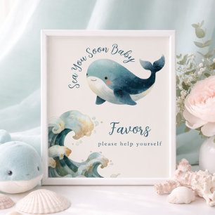 Sea You Soon Whale Ivory Baby Shower Favors Sign