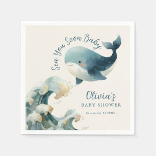 Sea You Soon Whale Ocean Ivory Baby Shower Napkins