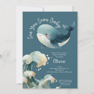 Sea You Soon Whale Ocean Turquoise Baby Shower Invitation