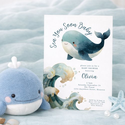 Sea You Soon Whale Ocean White Baby Shower