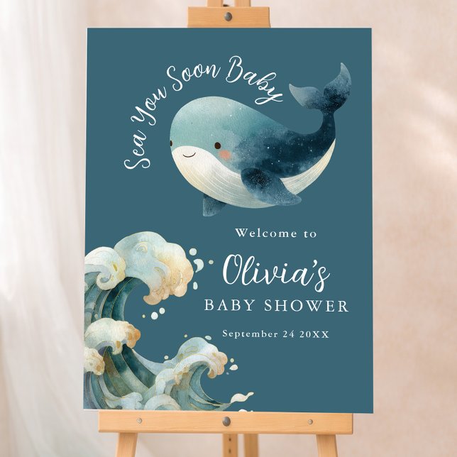 Sea You Soon Whale Waves Turquoise Baby Shower Foam Board (Creator Uploaded)