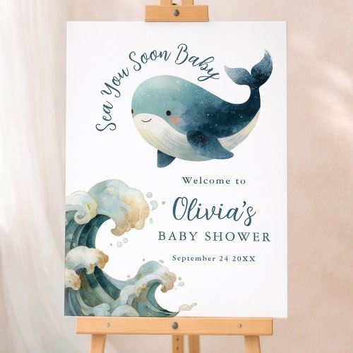 Sea You Soon Whale Waves White Baby Shower