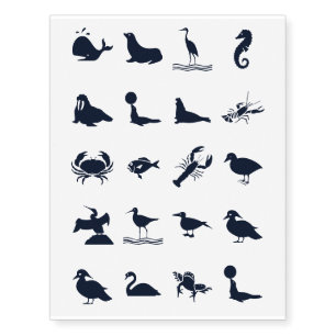 Seabirds Crabs Lobsters Sealife Body Art Temporary Tattoos