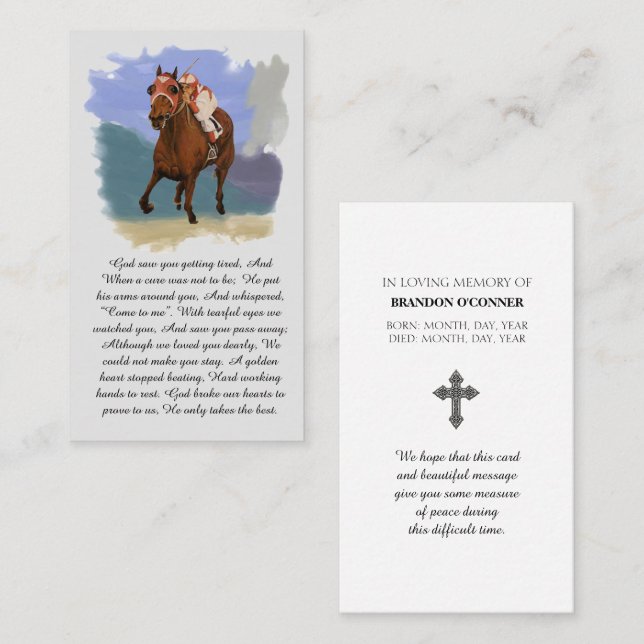 Seabiscuit Racehorse Memorial Blessing Prayer Card (Front/Back)
