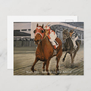 Seabiscuit vs War Admiral Horse Race Postcard