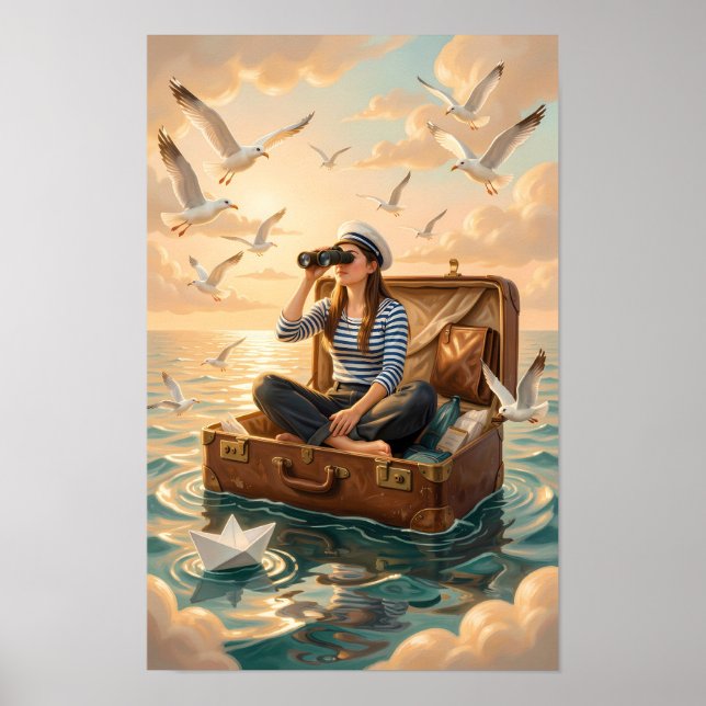 Seabound Daydream in a Floating Suitcase Poster (Front)