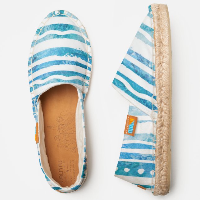 Seabreeze Watercolor Blue Stripe Beach Pattern Espadrilles (Side)