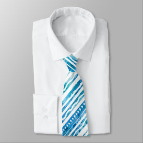 Seabreeze Watercolor Blue Stripe Beach Pattern Neck Tie