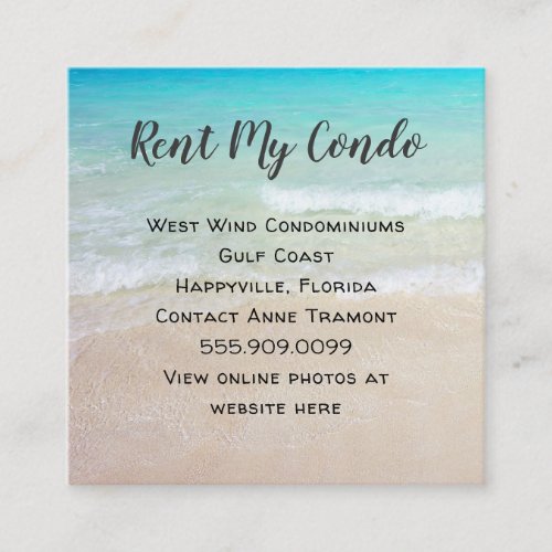 Seacoast Condo Rental Tropical Advertising Square Business Card
