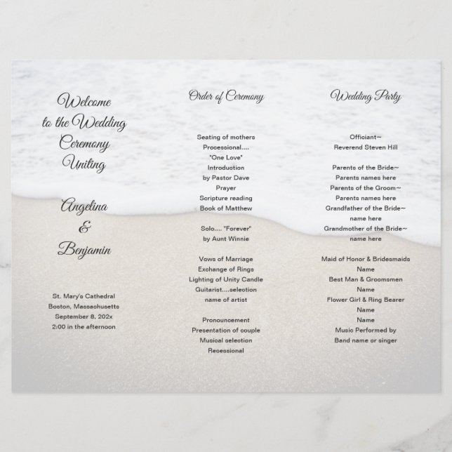Seacoast Wedding Program Photo Template Tri-fold (Front)