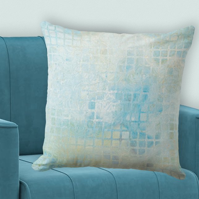 Seafoam Abstract Checkered Pattern Pillow (Pillow featuring a checkered pattern in turquoise blue, off white and pale green - beach house)