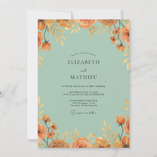 Seafoam Amber Petal Wedding Invitation