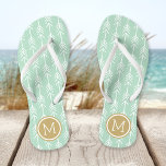 Seafoam and Gold Arrows Monogram Flip Flops<br><div class="desc">Custom printed flip flop sandals with a trendy arrow pattern and your custom monogram or other text in a circle frame. Click Customize It to change text fonts and colors or add your own images to create a unique one of a kind design!</div>