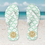 Seafoam and Gold Aztec Monogram Flip Flops<br><div class="desc">Custom printed flip flop sandals with a geometric Aztec pattern and your custom monogram or other text in a circle frame. Click Customize It to change text fonts and colors or add your own images to create a unique one of a kind design!</div>