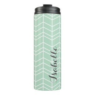 Seafoam and Gray Herringbone Monogram Thermal Tumbler