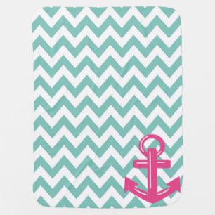 Seafoam and White Chevron Anchor Throw Blanket