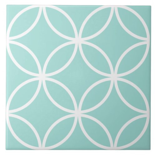 Seafoam and white repeat circle leaf pattern ceramic tile