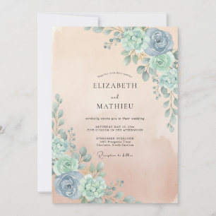 Seafoam Apricot Eucalyptus Wedding Invitation