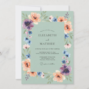 Seafoam Apricot Painted Wedding Invitation