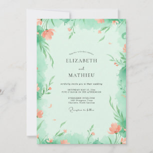 Seafoam Apricot Vine Wedding Invitation