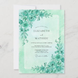 Seafoam Aqua Foliage Eucalyptus Wedding Invitation