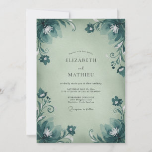 Seafoam Aqua Leafy Wedding Invitation