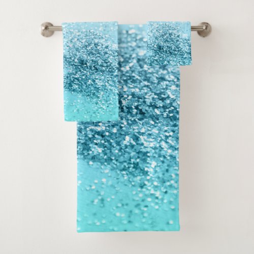 Seafoam Aqua Ocean MERMAID Girls Glitter 3 Bath Towel Set