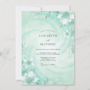 Seafoam Aqua Petal Wedding Invitation