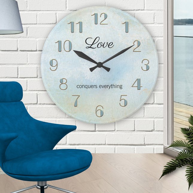 Seafoam Artistic Beach Love Wall Clock (Wall clock featuring an artistic painted seafoam colored design with gold teal numbers)