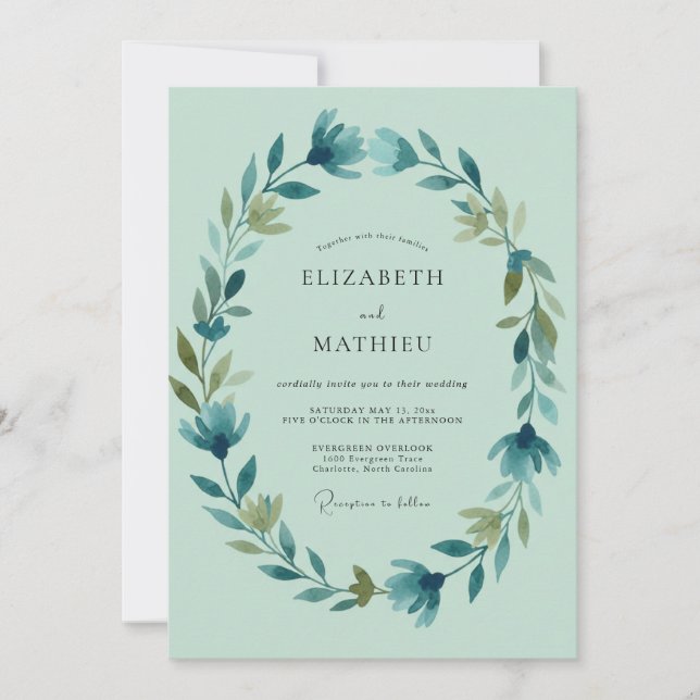 Seafoam Azure Wreath Wedding Invitation (Front)