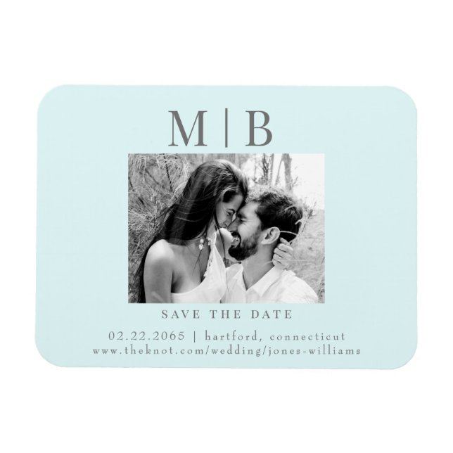 Seafoam B/W Couple Photo Wedding Save the Date Magnet (Horizontal)