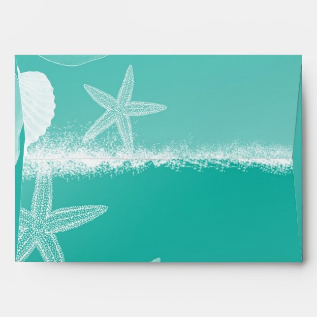 Seafoam Beach Seashells Green Invitation Envelope (Back (Top Flap))