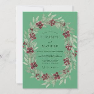 Seafoam Berry Leafy Wedding Invitation