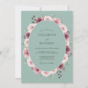 Seafoam Berry Peony Wedding Invitation