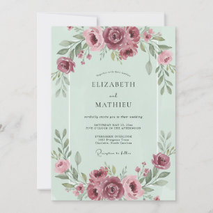 Seafoam Berry Ranunculus Wedding Invitation