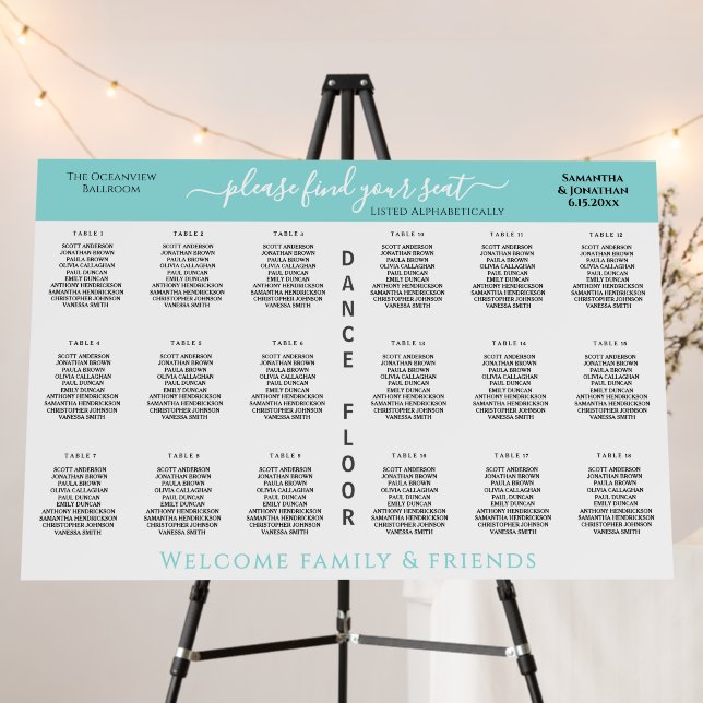 Seafoam Blue 18 Table Wedding Seating Chart Foam Board (In Situ (Stand))
