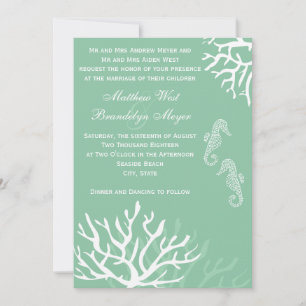 Seafoam Blue Coral Seahorse Wedding Invitations