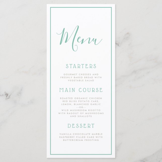 Seafoam Blue Geometric Birthday Party Menu (Front)