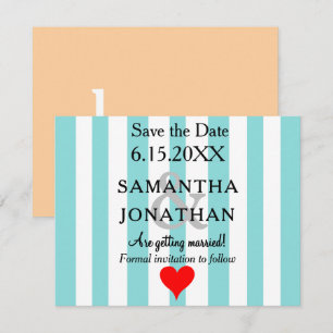 Seafoam Blue Sandy Beach Love Red Heart Wedding Save The Date