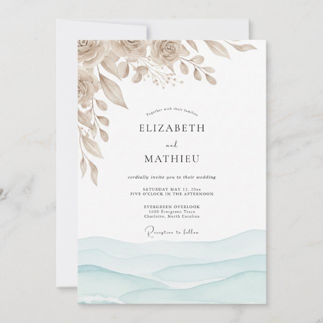 Seafoam Blue Serene Coastal Wedding Invitation (Front)