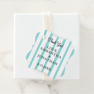 Seafoam Blue White Stripes Sandy Beach Thank You Favor Tags