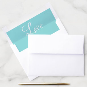 Seafoam Blue White Wedding Love Envelope Liner