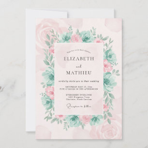 Seafoam Blush Succulent Eucalyptus Wedding Invitation
