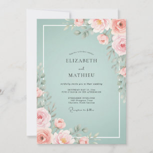 Seafoam Blush Watercolor Wedding Invitation