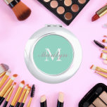 Seafoam Bridesmaid Initial and Name Compact Mirror<br><div class="desc">A personalized compact mirror for your wedding bridesmaid or maid of honor that has her initial and name on a trendy,  seafoam color background. Edit to replace initial and name. Select your compact mirror style.</div>