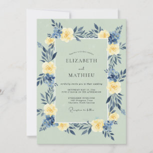 Seafoam Buttercream Leafy Wedding Invitation