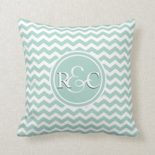 Seafoam Chevron Personalized Initial Monogram Throw Pillow