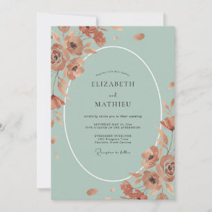 Seafoam Coral Painted Wedding Invitation