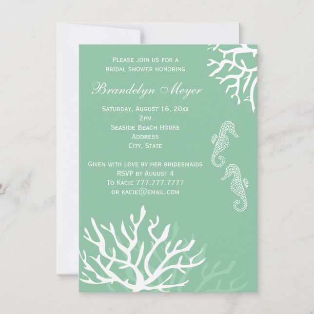 Seafoam Coral Reef Seahorse Wedding Invitations (Front)